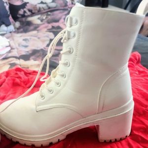 White combat style with zipper and Lace healed boots
